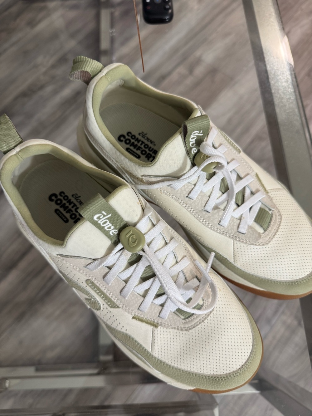 Clove Women’s Cream and Olive Green Lace-Up Comfort Sneakers